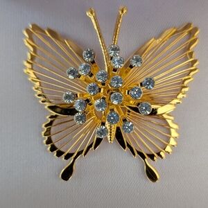 Vintage Butterfly Rhinestone Brooch